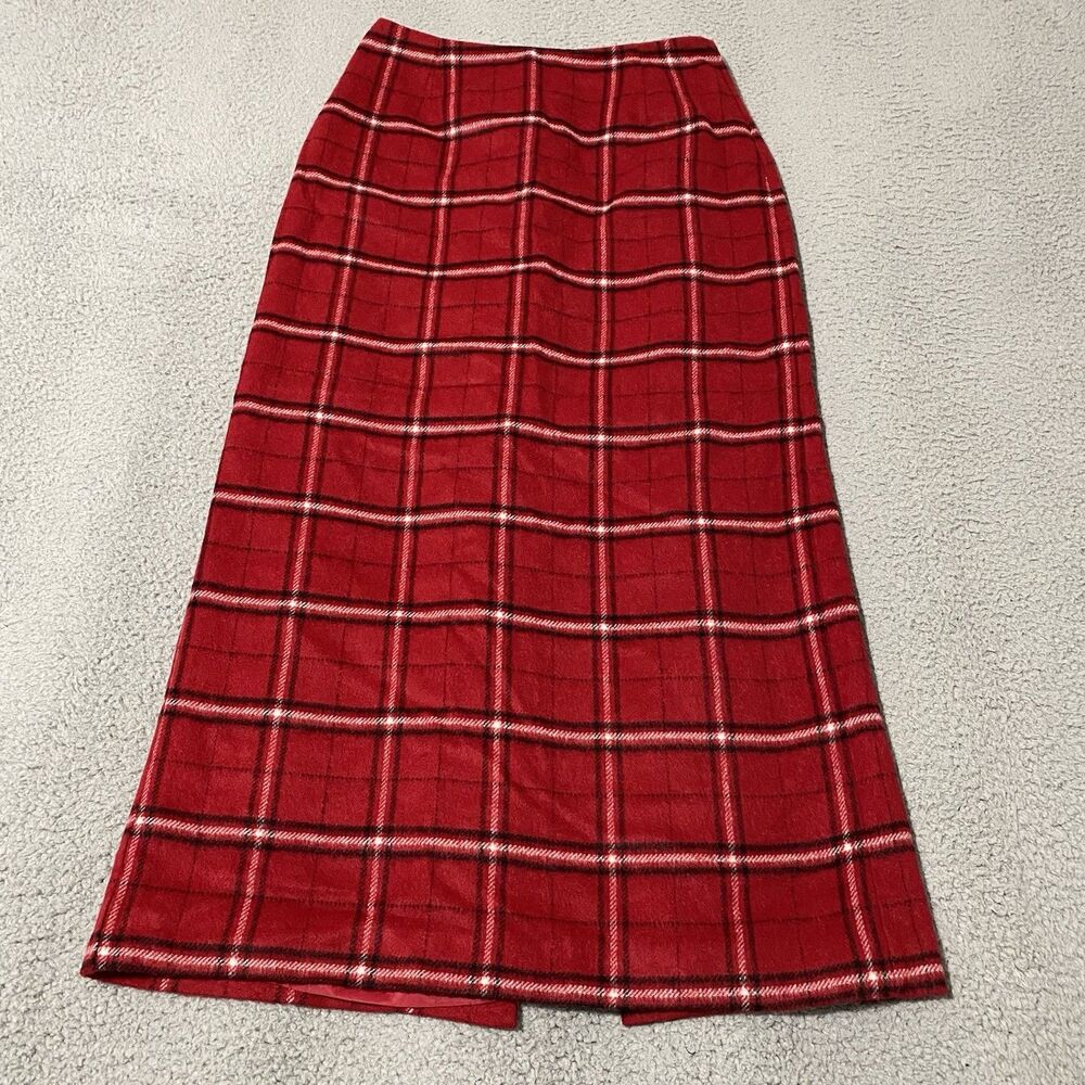 Vintage 9 & Company Maxi Skirt Women 4 Red Wool Blend Plaid Tartan Slit Academia